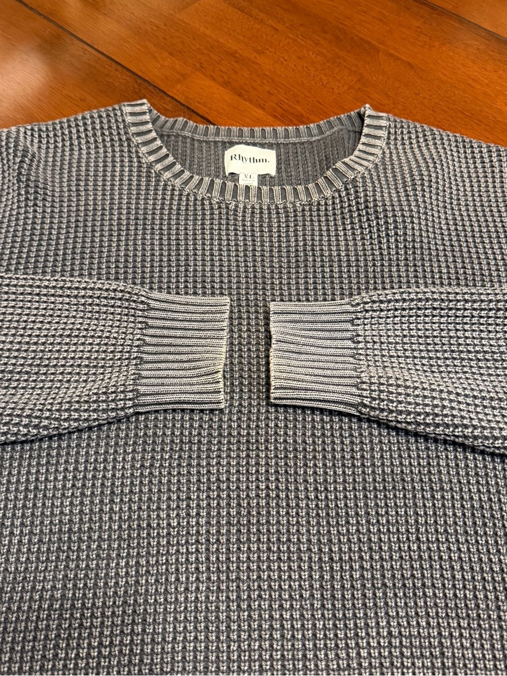 RHYTHM Crewneck Classic Knit Sweater Mens XL Huckberry 100% Cotton Coastal Gray